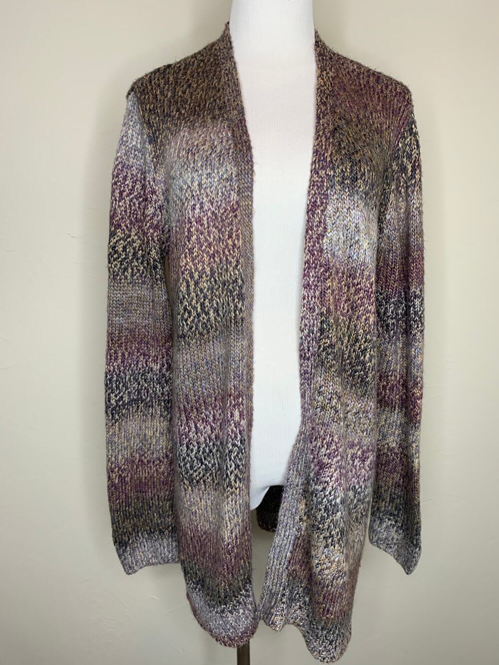 Natural Reflections Sz XL Gray Purple Marled Long Sweater Cardigan